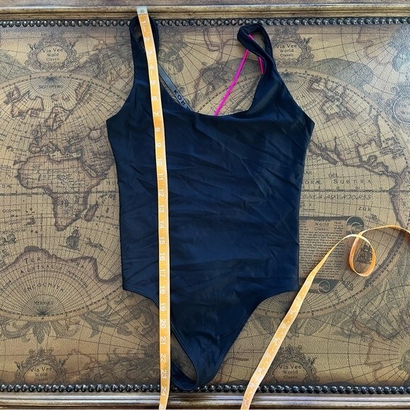 Koral Womens Black size S Thong Bodysuit Open Back Neon Strap Stretch Gym Swim - Picture 3 of 8